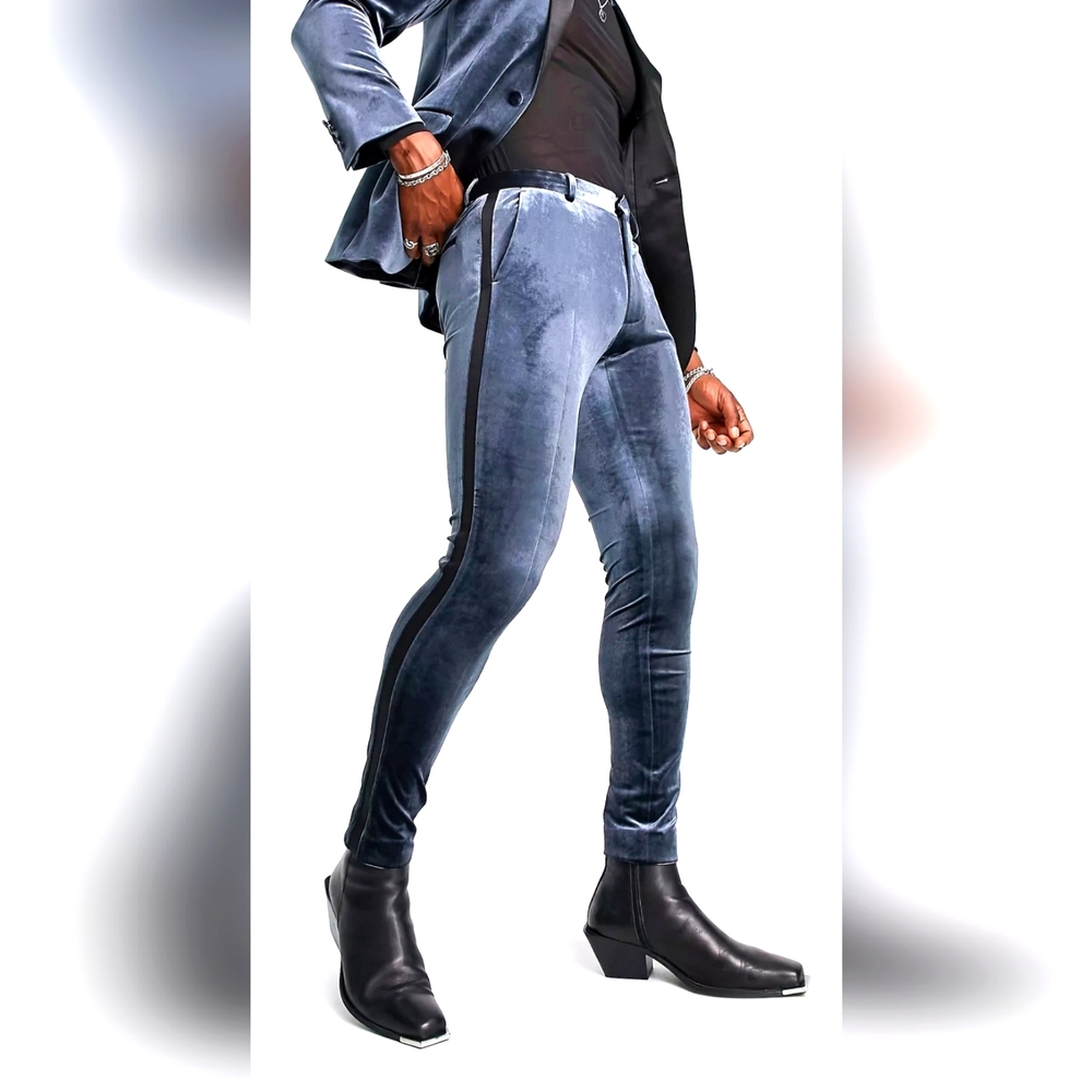 Asos Super Skinny Velvet Tuxedo Pants In Navy (New With Tags)